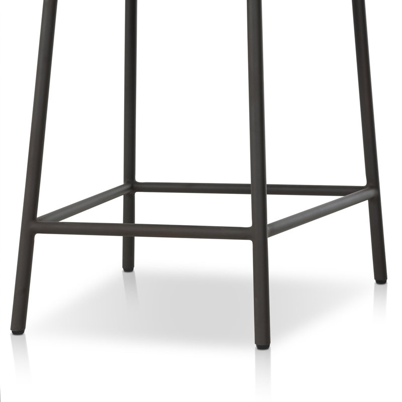 Tabouret de patio en teck avec coussin, 26.5", Brun, Noir