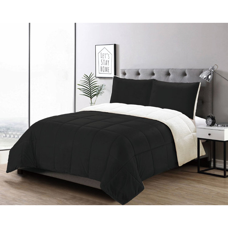 Byrne Polyester Comforter, King Comforter + 2 Shams, Black