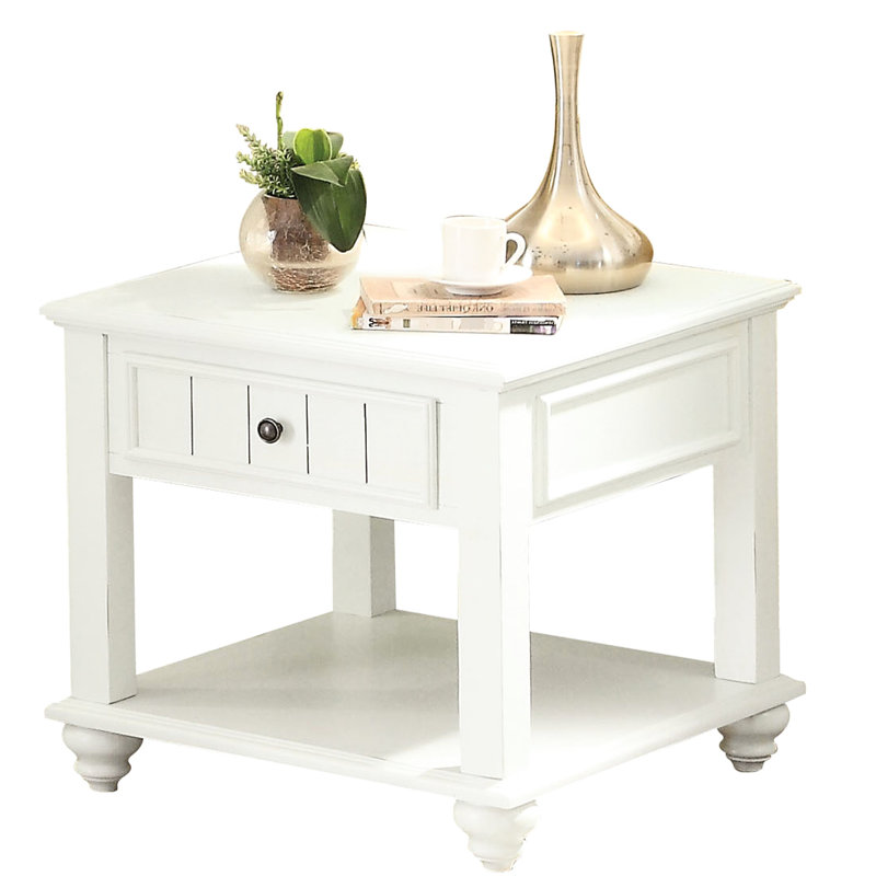 Table de bout blanche délavée pour la chambre à coucher - Rangement polyvalent et style rectangulaire en bois blanchi