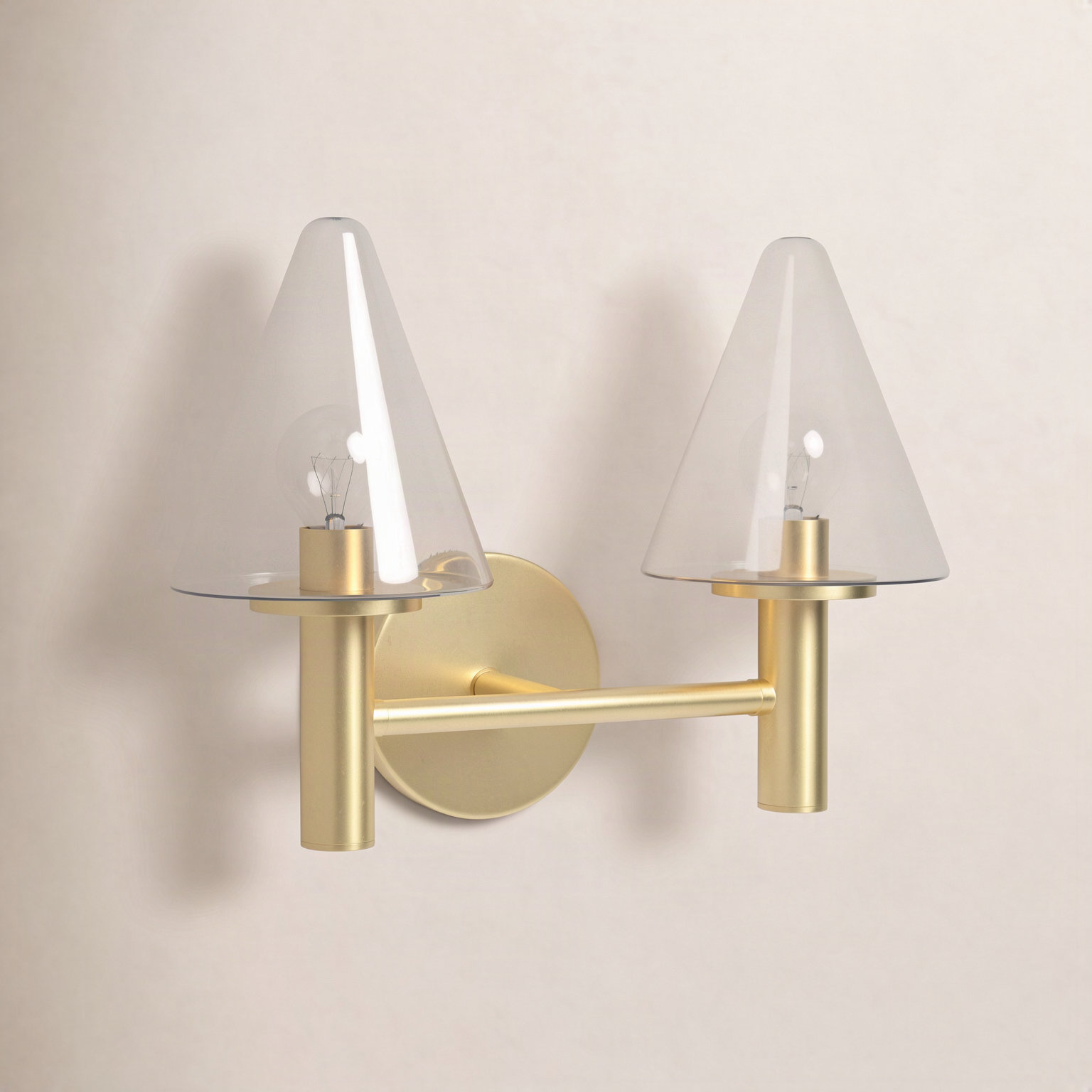 2 Light Transparent Vanity Light, Aged Brass