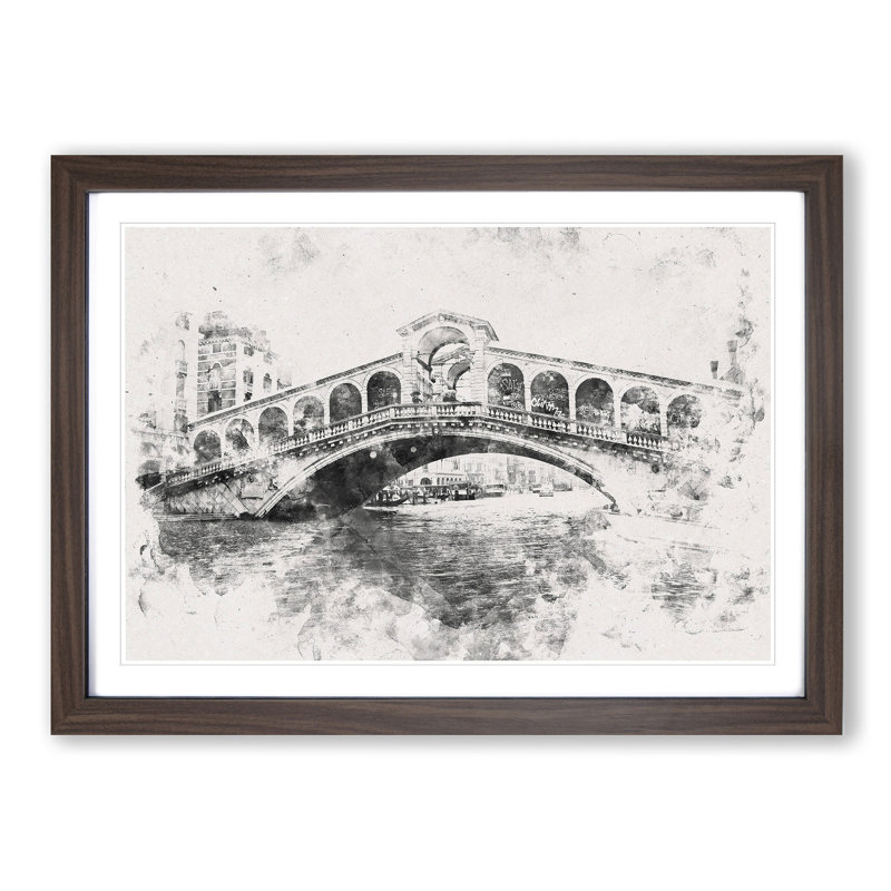 Rialto Bridge Venice Italy - Picture Frame Painting Print, Walnut Framed, 62cm H x 87cm W x 2cm D