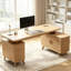 Bureau de direction en L de 63 po avec prises de courant et armoire de rangement, bureau cannelé pour bureau personnel-969883059