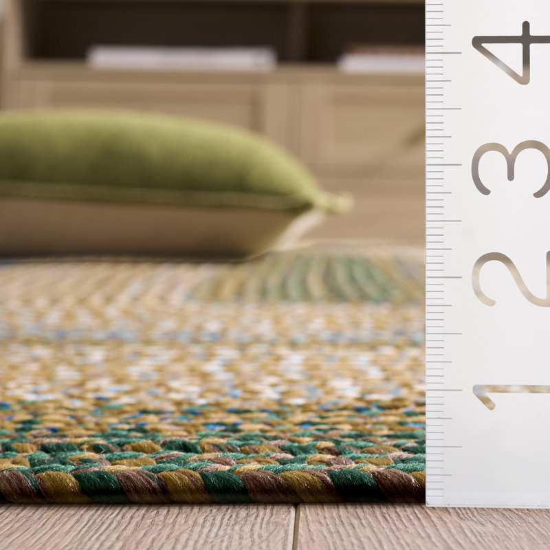 Braided Hand Woven Machine Washable Geometric Brown / Dark Green Indoor/Outdoor Area Rug, 5'-0" X 8'-0" Oval
