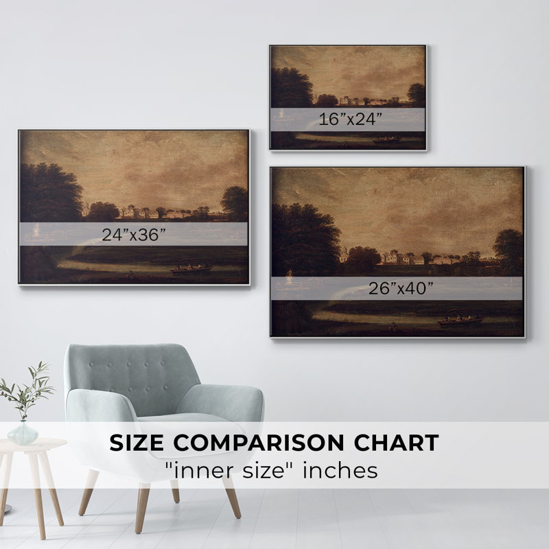 Paysage rétro cccxvi - reproduction de cadre flottant sur toile, Blanc, H 27 po x l 41 po