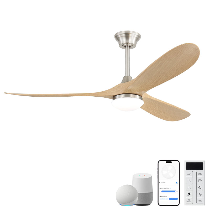 Ventilateur de plafond intelligent avec lumière DEL à intensité variable avec mémoire, moteur CC réversible silencieux, minuterie (1H / 4H / 8H)