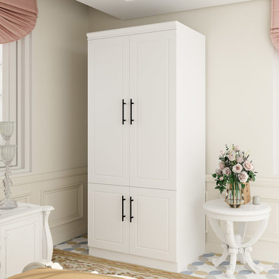 Armoire-penderie 4 portes en bois, blanc