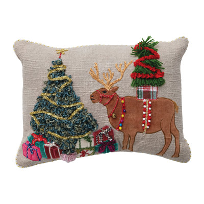 Coussin lombaire en coton avec renne et arbre de Noël