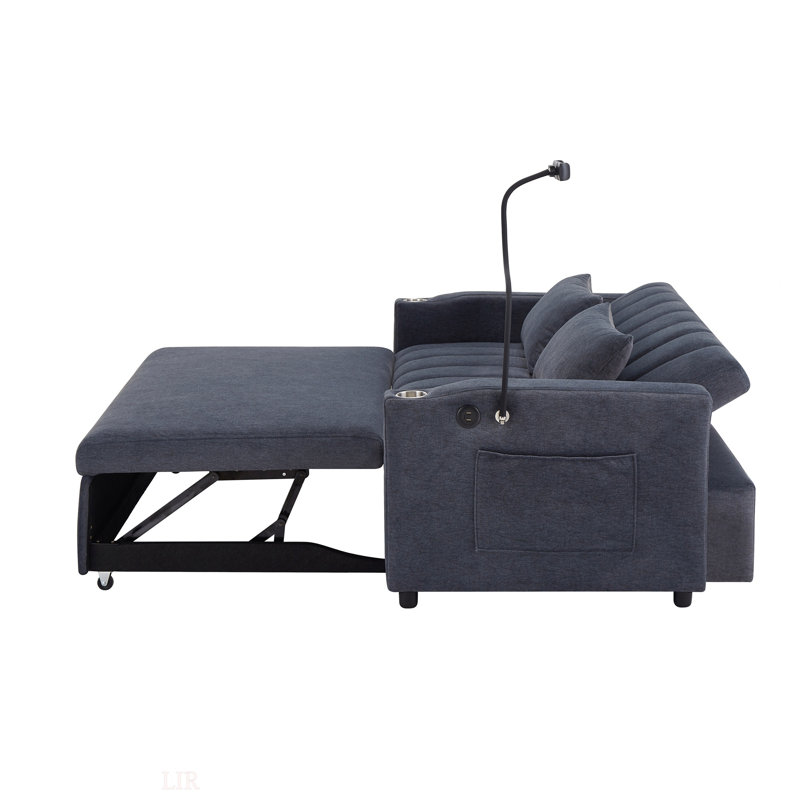 Agon Upholstered 55.9'' Sleeper Sofa, Blue Gray Polyester