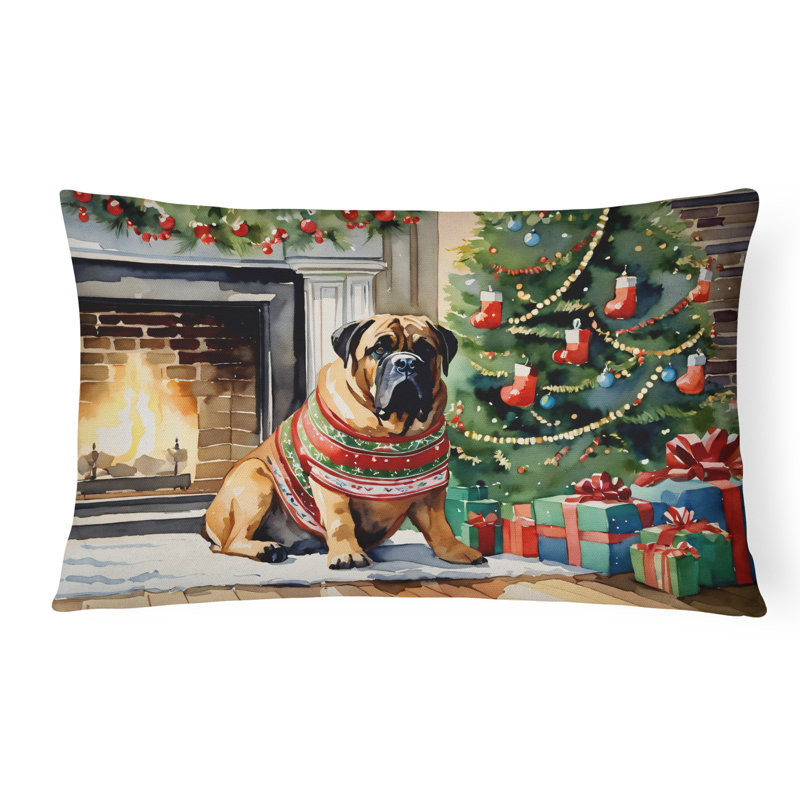 Bullmastiff Cozy Christmas Throw Pillow