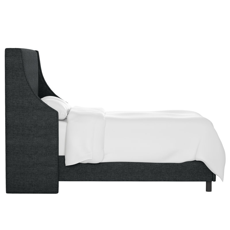 Lit tapissier standard à profil bas Bernadine, Lin noir classique, Double