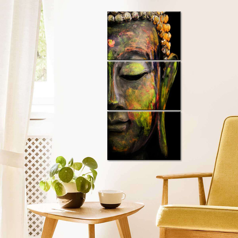 Demi-face de bouddha sur toile, ensemble de 3 pièces, L 27 po x H 12 po