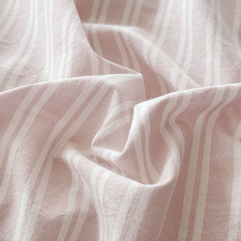 DONEUS Striped Duvet Cover Set 100% Washed Cotton Linen Like Soft Feelling Breathable Bedding, Grayish Pink/White