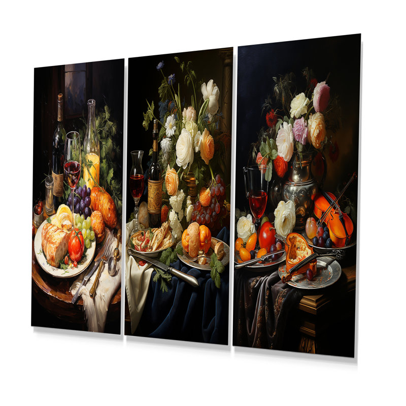 French Winte Gastronomic Palette - Wine Metal Art Print Set Of 3, 32" H x 48" W