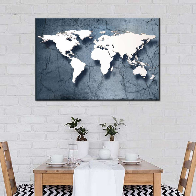 Stone World Map Canvas Print, 24" H x 36" W x 1.25" D