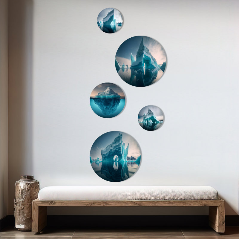 Décoration murale côtière en métal bleu nordique et blanc Iceberg II