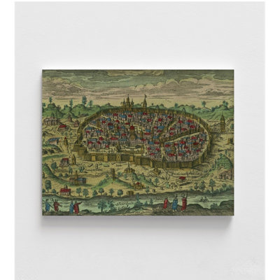 Impression de carte antique colorée de la ville de Jérusalem, impression de carte ancienne verte, art mural Terre Sainte, art mural de la Bible, impression de carte biblique