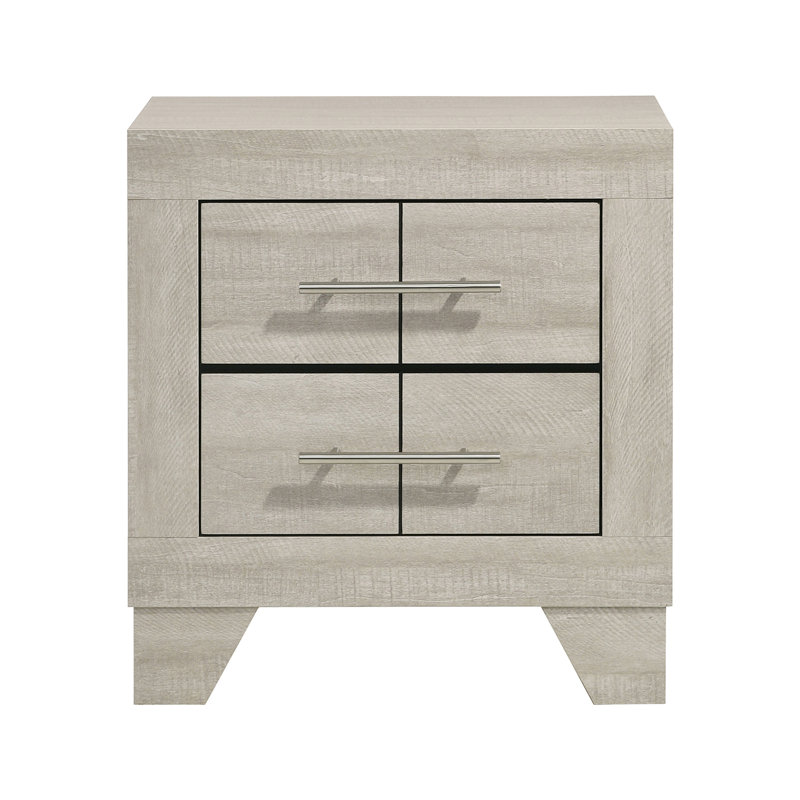 Table de chevet 2 tiroirs en bois avec poignées en nickel poli crème rustique