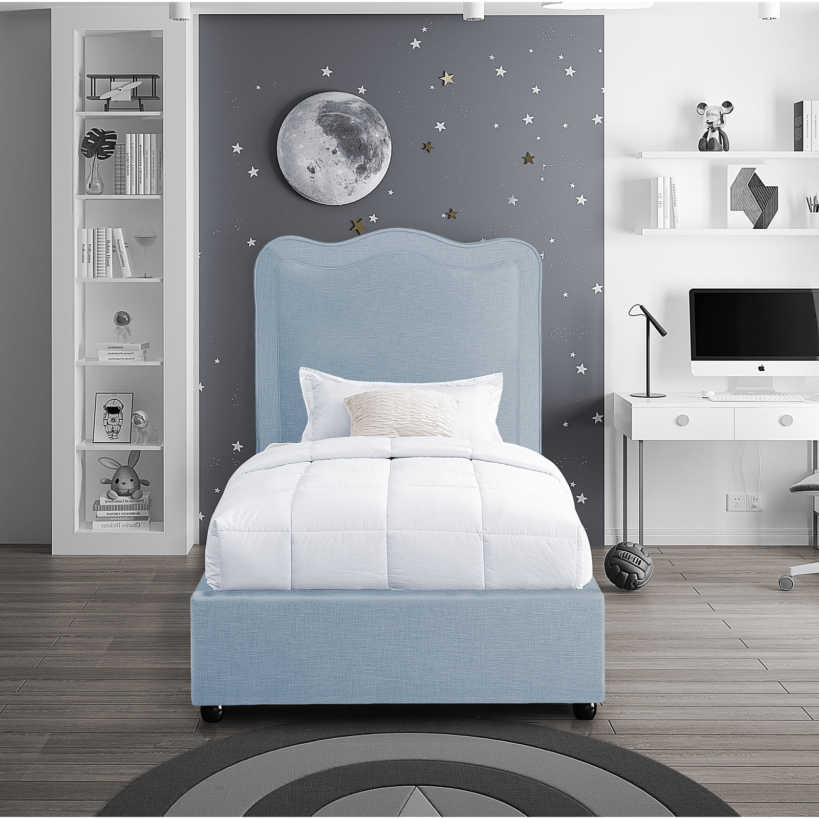 Felix Upholstered Bed, Twin, Light Blue Performance Linen