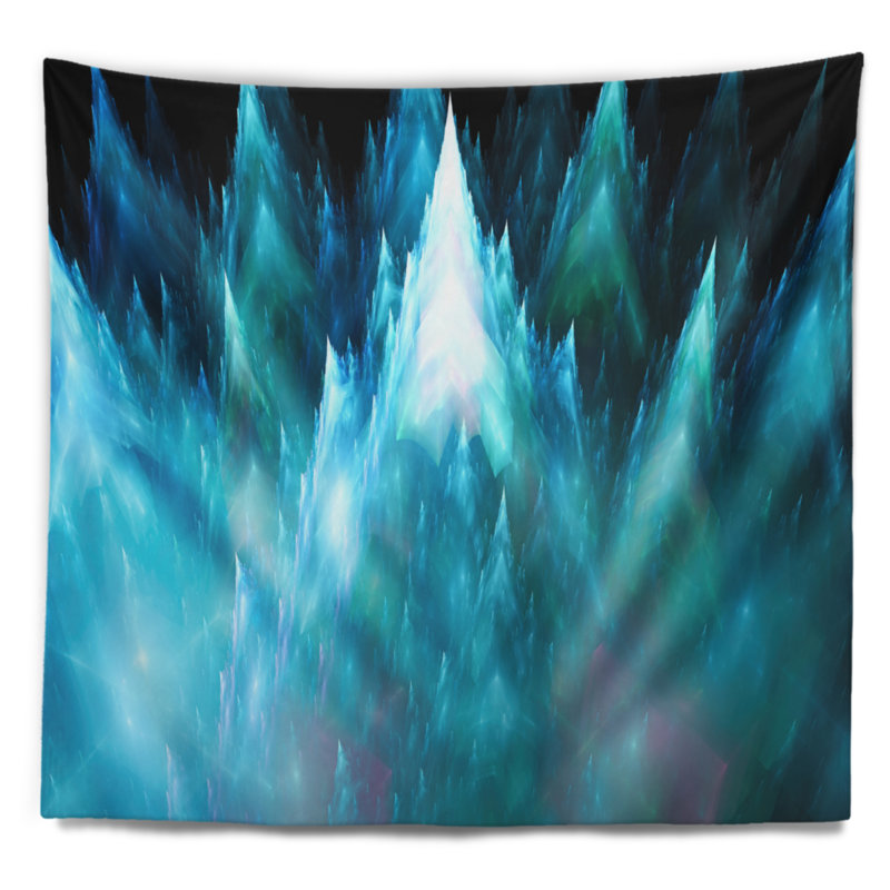 Tapisserie de conception abstract blue fractal crystals, H 68 po x l 80 po