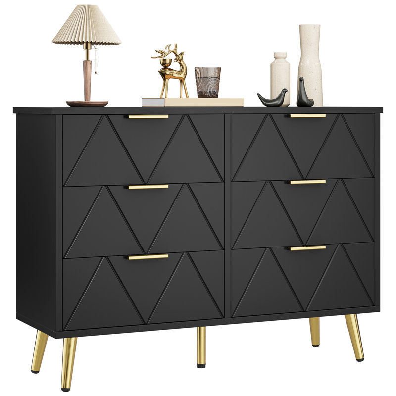 100cm W 6 - Drawer Chest of Drawers，Modern Tallboy Chest, Black