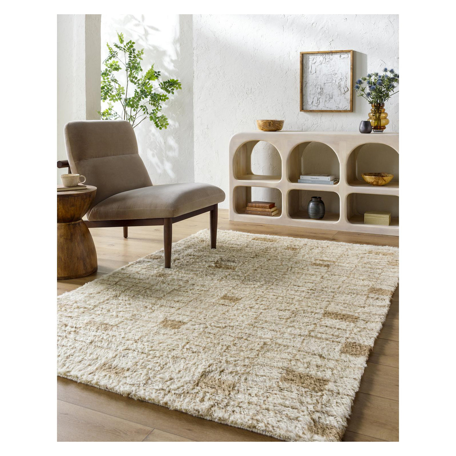 Anemone Hand Tufted Wool Tan Rug, Rectangle 5' x 7'6"