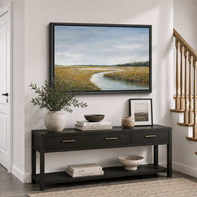 Serene Marsh River Landscape Artwork, Coastal Wetland Nature Pictures, Framed Canvas Giclee Print Wall Art