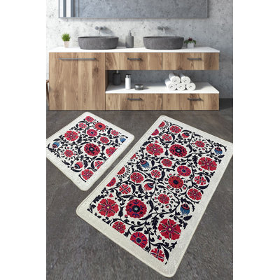Ensemble de luxueux tapis de bain (2 pièces) en polyester antibactérien de 23,6 po x 39,4 po et de 19,7 po x 23,6 po | Poils doux de 0,4 po de hauteur, dessous antidérapant, lavable à la machine | Idéal pour le confort et la sécurité de la salle de bain