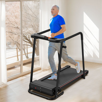 Tapis de marche pour la maison, mains courantes prolongées pour la récupération, tapis roulant pliable portable pour les personnes âgées avec contrôle de l'application optionnel, capacité de 300 lb