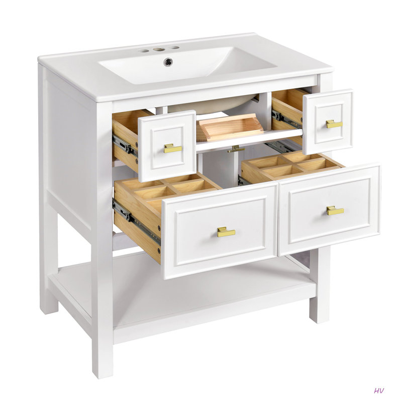 Ensemble de meuble-lavabo simple 30 po avec lavabo en céramique Combofree, Blanc