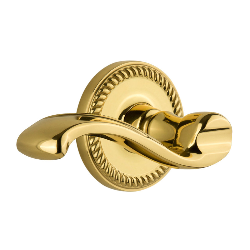 Grandeur Newport Rosette Privacy with Portofino Lever, Polished Brass, 2 3/8", Left Handed