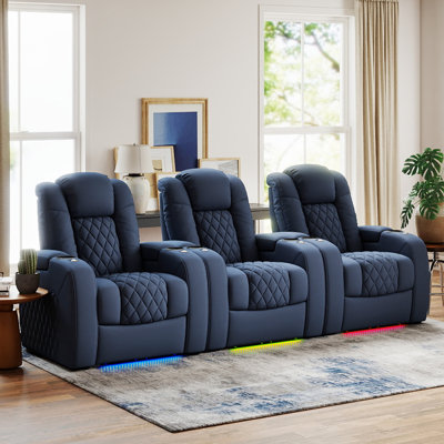 Siège de jeu pour fauteuil de cinéma inclinable électrique en cuir fleur avec plateau de chargement USB et porte-gobelets (ensemble de 3)