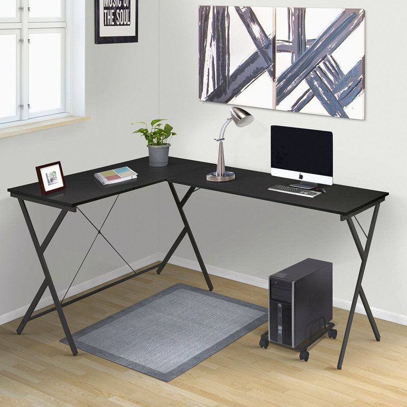 L-Shaped Computer Desk With CPU Holder, Black