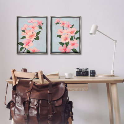 «Pink Cherry Blossom Branch», ensemble de 2 toiles flottantes encadrées par Grace Popp