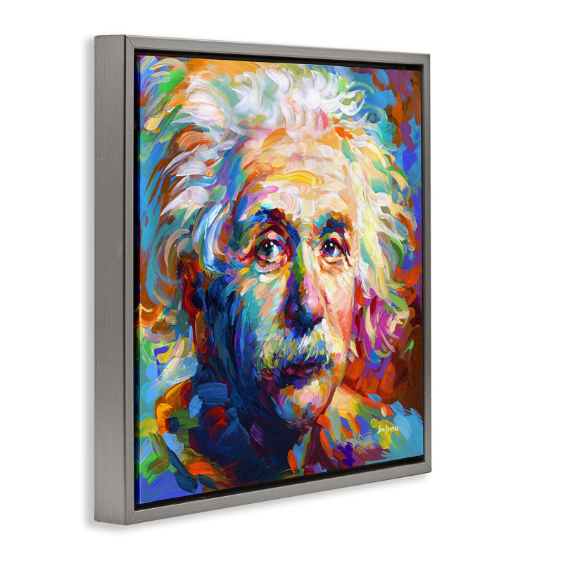 Portrait abstrait d'Albert Einstein, Cadre flottant gris lustré, H 18 po x l 18 po