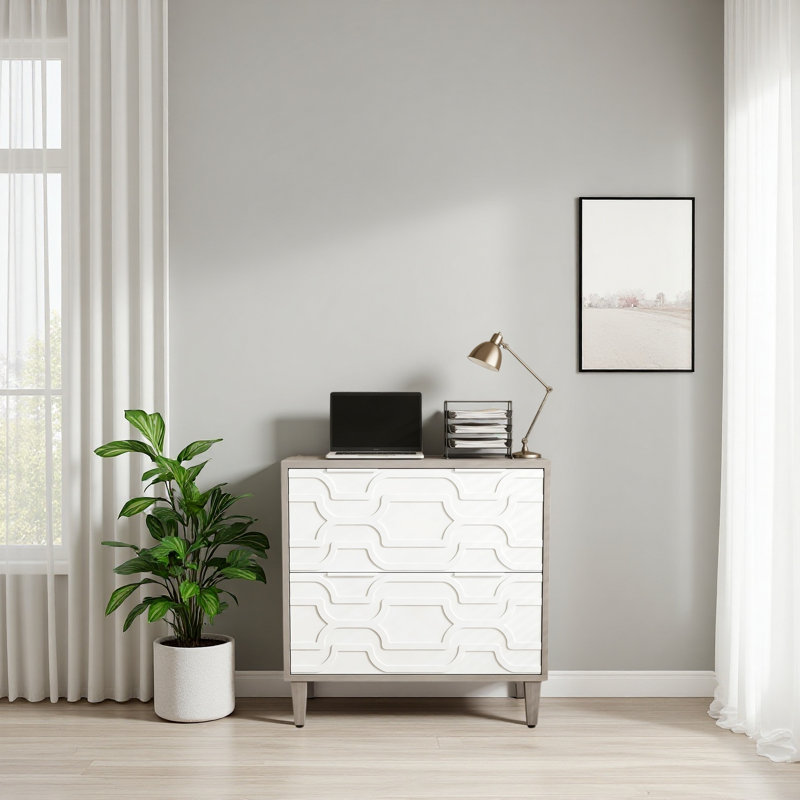 Wood Storage Cabinet,File Cabinet With Drawer, Gray/White