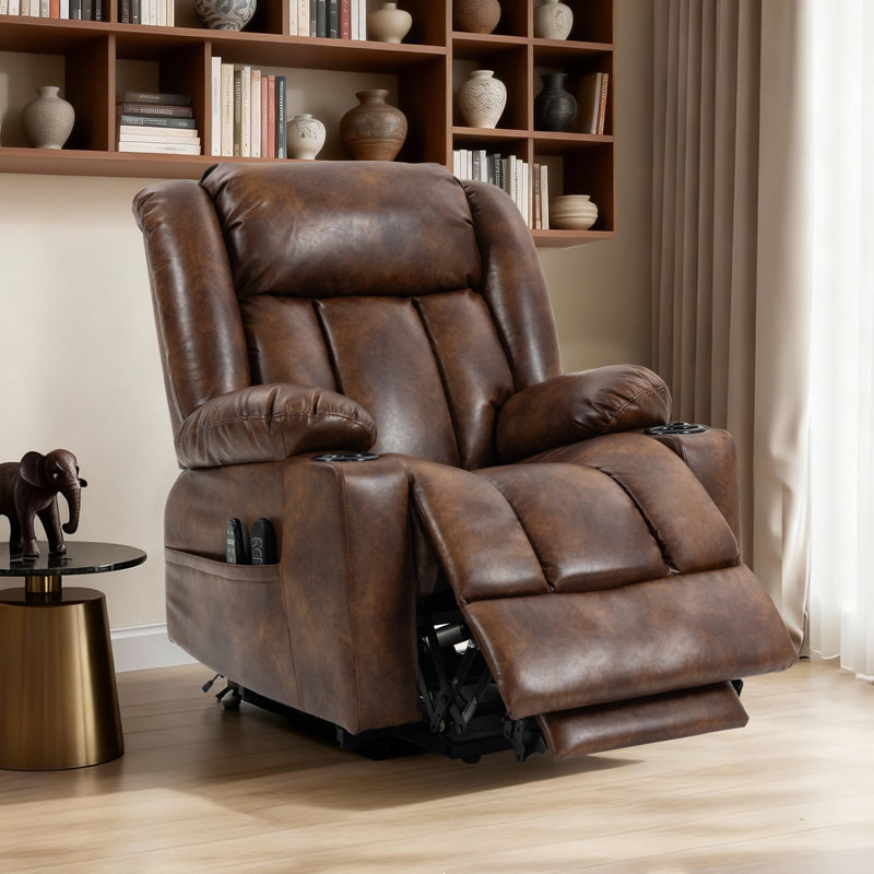 Dual Motor Zero Gravity Recliner  Extended Footrest With Massage Heat Cup Holders USB Port  Breathable Leather, Brown