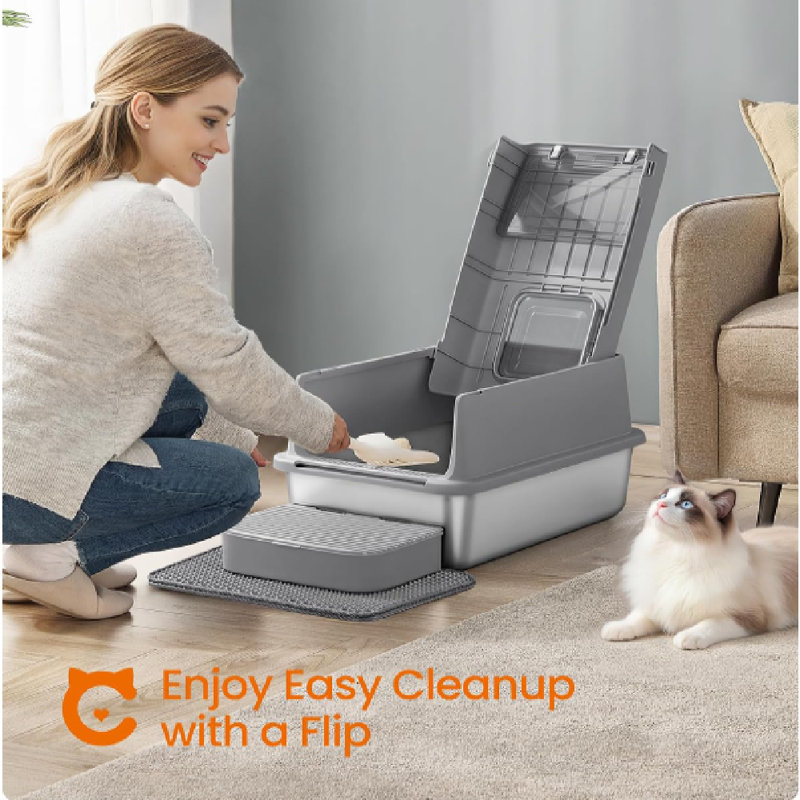 Stainless Steel Litter Box, Light Grey
