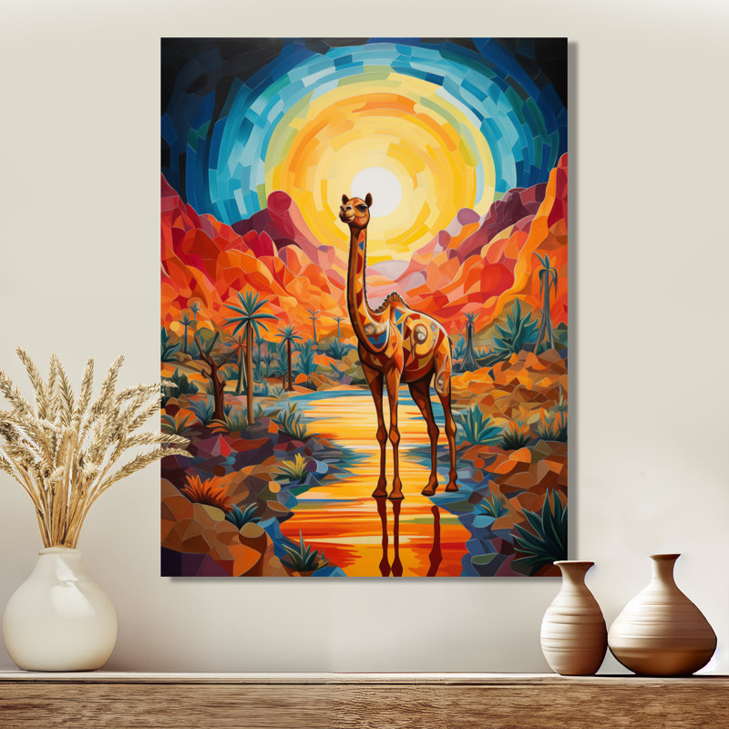 Chameau dans un paysage désertique coloré du Sahara II - art mural chameau dans un salon, Silver Floater Framed
