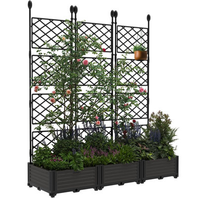 Lit de jardin surélevé modulaire 3 pièces avec treillis, jardinière verticale pour plantes grimpantes, écran d'intimité et support pour plantes d'extérieur pour patio, balcon ou cour arrière