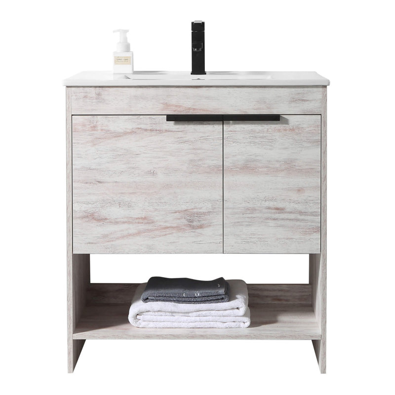 Meuble-lavabo simple 30 po Daenna, Blanc rustique