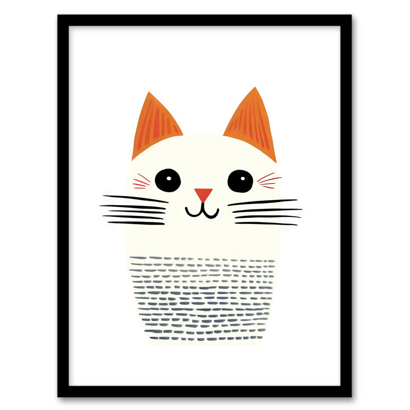 Simple Cute Cat Portrait Pencil Colours Kids Bedroom - Single Picture Frame Print