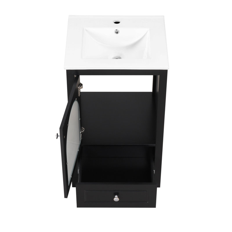 Meuble-lavabo de 20 po avec lavabo, armoire de salle de bain avec porte en verre à fermeture douce, tiroir