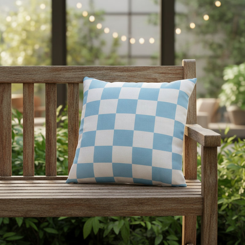 Coussin en damier bleu Pillo 18 po x 18 po