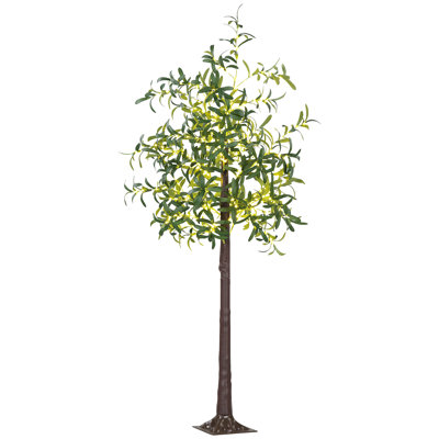 HOMCOM 6ft Olive Tree Light 300 Warm White LED Lights Artificial Tree Green