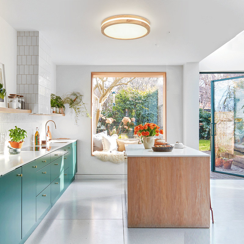 Natural Wood Circular Dimmable LED Ceiling Light