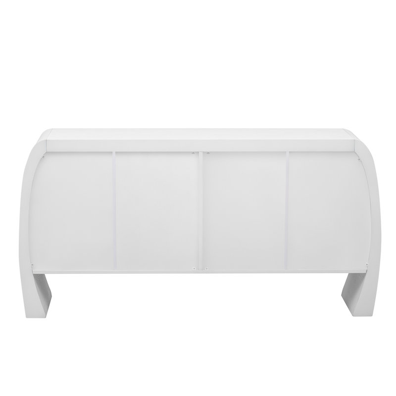 Four-door Ash Veneer Cabinet With Large Capacity For Living Room & Hallway Curved Legs Bedroom Storage, White