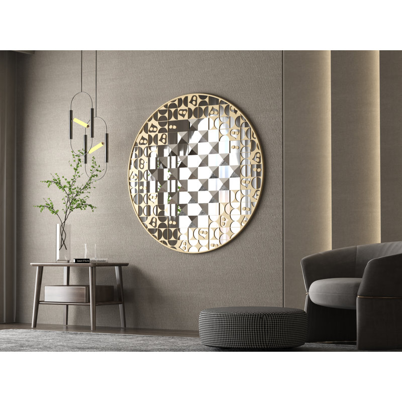 Engineered Wood Flat Wall Mirror, 65cm H x 65cm W, Black