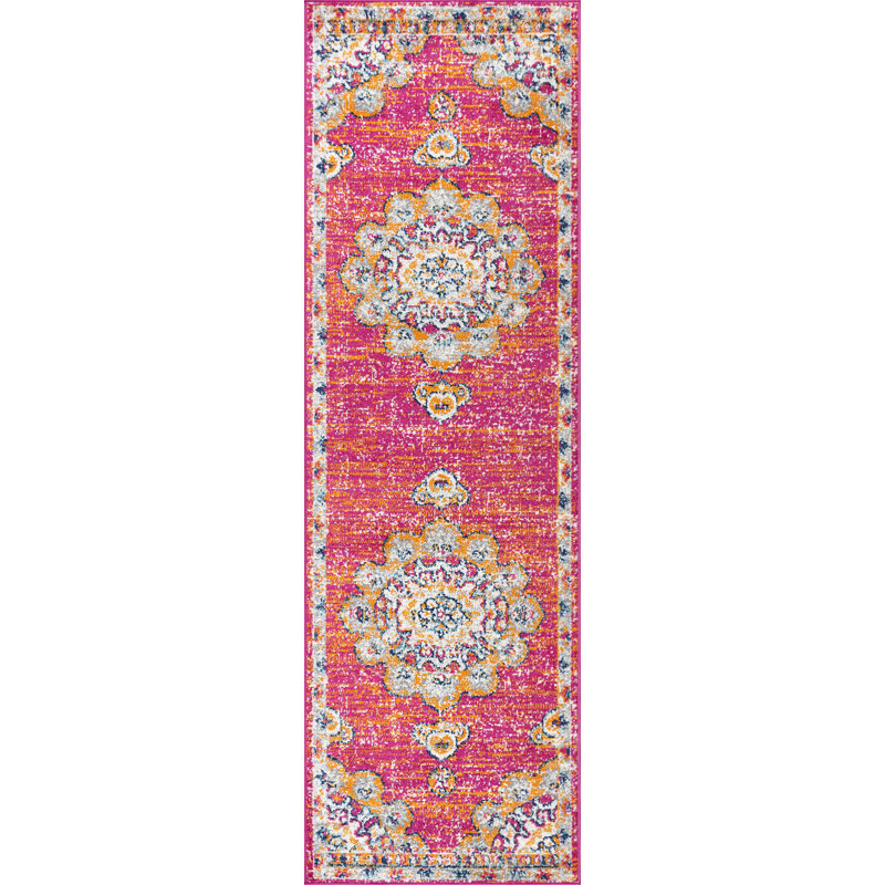 Tapis rose / crème Lathan Bohemian FLAIR Boho, Tapis de couloir 2 pi 3 po x 8 pi