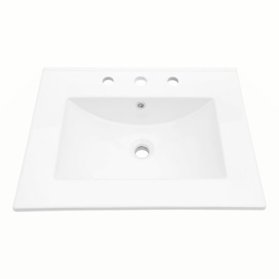 Plateau de meuble-lavabo simple blanc 24 po x 18 po avec 3 trous de robinet et trop-plein (lavabo seulement)