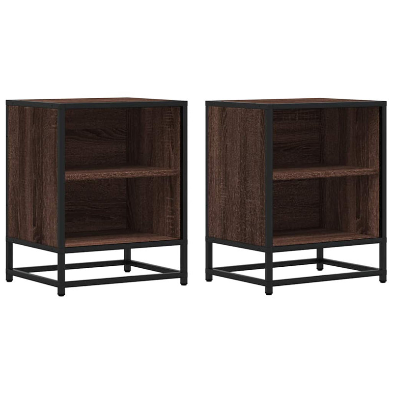 40cm W Metal Bedside Table, Brown Oak, 2